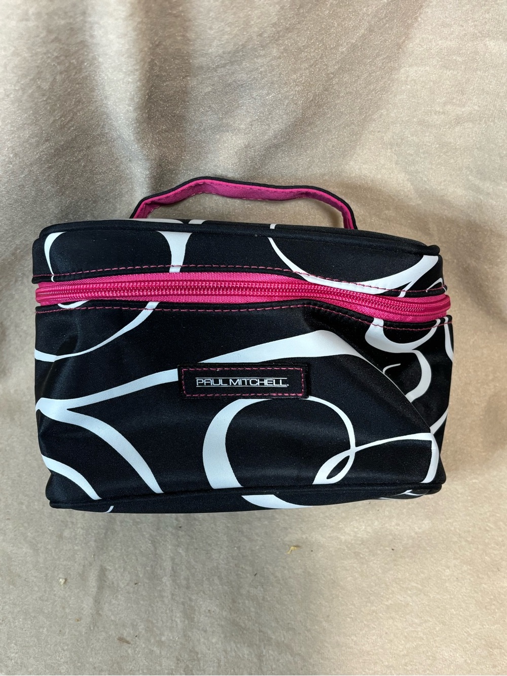 Paul Mitchell Black & White Cosmetic Bag with Pink Accent NWOT